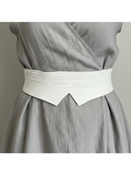 Vintage 80s Wide Leather Obi Belt White Textured Made in France Statement Sz S/M main image 11